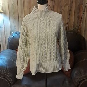 Rachel Zoe Gray Cable Knit Crew Neck Sweater Size M Lagenlook Fisher Comfy